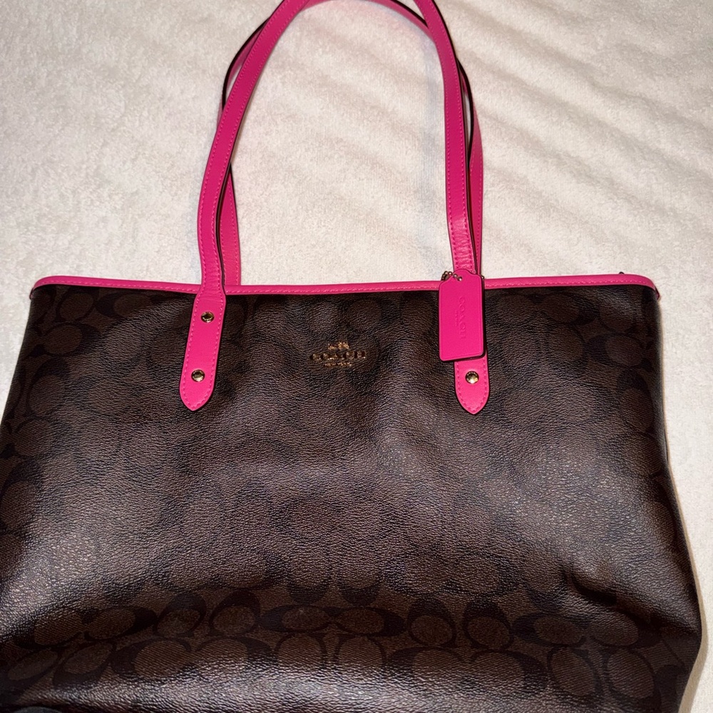Coach Signature Brown and Pink Tote Bag